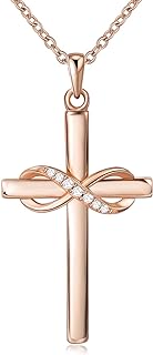 Lobster Clasp 925 Sterling Silver Cross Pendant Necklace with Crisscross Chain and Cubic Zirconia Gems for Women, Infinity Shaped