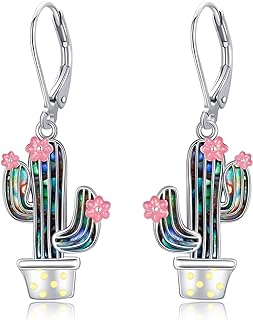 925 Sterling Silver Cactus Drop Earrings with Lever Back for Women, Dainty Plant Design Jewelry - Perfect for Sensitive Skin by NIFUNAO