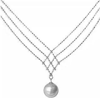DIY Titanium Steel Cable Chain Choker with Dainty Pearl Pendant for Women and Teens - Multilayer Lace Mesh Design