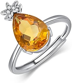 Adjustable Citrine Engagement Ring set in Sterling Silver with Cubic Zirconia - Yellow Crystal November Birthstone, Women's Size 6 - Perfect for Anniversaries, Birthdays, and Special Celebrations