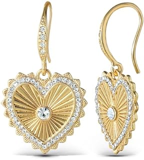 Jessica Simpson Gold-Tone Heart Drop Earrings with La Pousette Back, Clear Acrylic Rhinestones Detailing, Classy Design - Ideal Gift