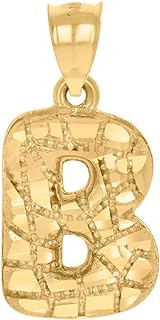 10k Yellow Gold Unisex Letter Name Personalized Monogram Initial Alphabet B Nugget Charm Pendant Necklace Measures 11.3x22.9mm Wide Jewelry for Women
