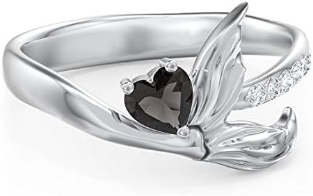 Ani's 4mm Heart Shaped CZ Diamond Mermaid Engagement And Wedding Ring For Women's In 14K White Gold Plated 925 Silver