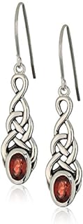 Sterling Silver Celtic Knot Garnet Drop Earrings with French Wire Back Finding for Women