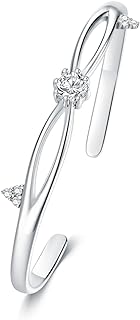 925 Sterling Silver Cuff Bracelet with D Color VVSI Moissanite for Women - Elegant Design Ideal for Gift-Giving