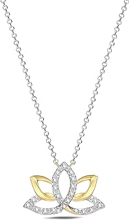 Box Clasp Natural Diamond Flower Pendant Necklace with Cable Chain, 18K Gold Plated Sterling Silver, Gift for Women, Elegant Lotus Design