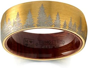 Whiskey Barrel Oakwood Wedding Ring in Tungsten Carbide with No Gemstone for Men - Metal Masters Co. Collection, Goldtone, Size 7
