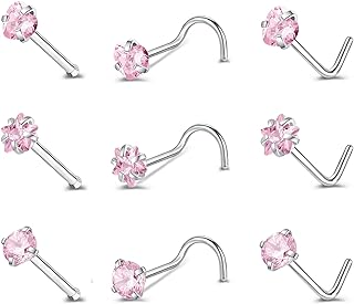 ZS 9-12PCS 20g Surgical Stainless Steel Nose Stud Ring Piercing Nose Bone/L Shaped/Nose Screws Rings Set