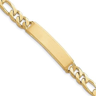 Jewels By Lux Solid Engravable Personalized Custom 14K Yellow Gold Figaro ID Bracelet For Men or Women Length 8 inches Width 12 mm With Box And Tongue Clasp