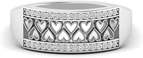 1/6 Carat Lab Grown Round Cut Diamond Heart Pave Wide Wedding Band 10K/14K Gold For Women Very Good Cut Lab Created Diamond Ring Premium Collection (F-H, SI1-SI2, 0.17 c.t.w)