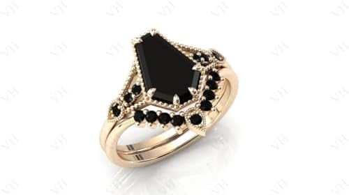 Generic 1.5 CT Art Deco Coffin Shaped Black Onyx Engagement Ring Set 10k Gold Vintage Black Onyx Antique Wedding Ring Set Anniversary Ring Set Gift For Her