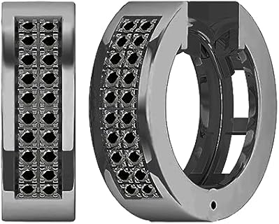 Dazzlingrock Collection Round Black Diamond Double Row Unisex Hoop Earrings in Black Plated 925 Sterling Silver