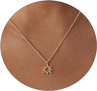 Lobster Claw Clasp 14k Gold-Plated Sun Pendant Necklace for Women, Cable Chain Brass Necklace, Ideal Gift for Girls, Women, Bridesmaids with Lotus Flower Design