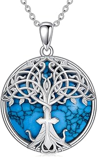 Celtic Knot Cross Pendant Necklace with Turquoise Gem & CrissCross Chain in 925 Sterling Silver - A Gift of Faith, Strength and Love for Women and Girls