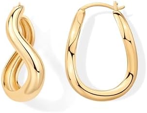 PAVOI 14K Gold Plated Hoop Earrings with Latch Back – 25mm Chunky Wavy Design, Lightweight Statement Sterling Silver Posts, Hypoallergenic for Women