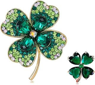 St. Patrick's Day Green Four Leaf Clover Brooch Pin or Women Girls,Lucky Decor St. Patrick's Day Lapel Pins Vintage Flower Shamrock Brooch Pin for Men