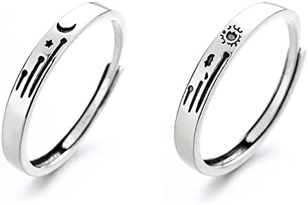 Adjustable Copper Meteor Engagement Rings with Moon and Sun Design for Couples/Best Friends - Vintage Silver Finish - Perfect Valentine's Gift
