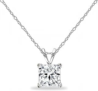 B. BRILLIANT Sterling Silver Rolo Chain Necklace with AAA Cubic Zirconia Solitaire Pendant for Women and Girls - 18 Inches