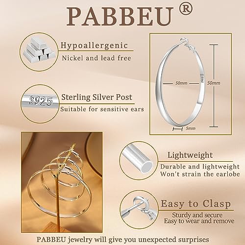 PABBEU Sterling Silver Hoop Earrings for Women S925 Silver Hoop Earrings Large Silver Hoop Earrings Hypoallergenic Thin Oversize Big Silver Hoop Earrings Sterling Silver Earrings for Girls