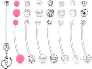 QWALIT 14G Pregnancy Belly Button Rings Maternity Navel Rings 38mm for Women Girls Dangle Flexible Bioplast Nave Piercing Bar Clear Belly Rings Retainer 32mm 36mm 38mm