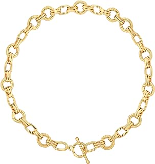 18K Gold-Plated Link Chain Toggle Choker Necklace with Sandstone in Minimalist Design for Women - Elegant Bridesmaid Jewelry Gift