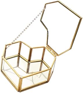 lvpage Keepsake Wedding Ring Holder for Women and Girls in Brass with Iron Chain, Heart-Shaped Clear Glass, Freestanding Display, Gold Aluminum and Glass Decorative Jewelry Treasure Box