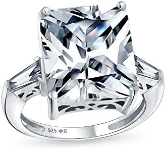 Bling Jewelry Art Deco Style Big 7CT AAA CZ Statement Solitaire Emerald Cut Engagement Ring For Women Side Stone Baguette Thin Band .925 Sterling Silver Decorative Setting