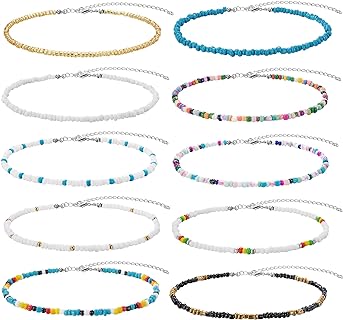 Beaded Necklace, Choker Necklace for Women, Bohemian Seed Bead Necklaces Handmade Flower Necklace Y2K Necklace Summer Beach Necklaces Boho Cute Necklaces for Teen Girls