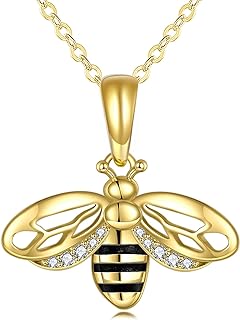 Sterling Silver Cubic Zirconia Bee Pendant Necklace, Box Chain, Ideal Gift for Women and Kids, Nature Inspired Design
