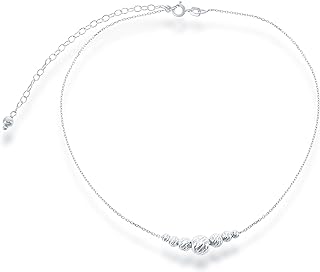 Sterling Silver 12" + 3" Italian Diamond-Cut Moon-Beads Choker Necklace