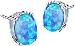 Graceful Sterling Silver Opal Stud Earrings with Post and Nut Back Finding for Women and Girls - Classic 6x8mm Oval Cut Design
