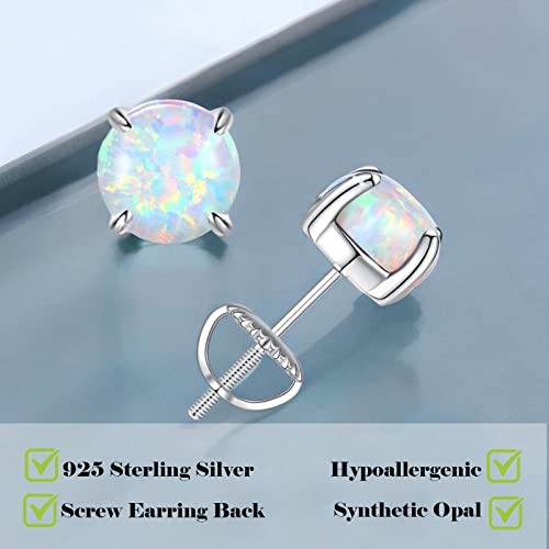 Hypoallergenic Earrings for Women: 925 Sterling Silver Rainbow Moonstone/Opal/Turquoise Screw Back Stud Earrings for Sensitive Ears Small Round Earrings Christmas Mother Day Jewelry Gifts (5mm/7mm)