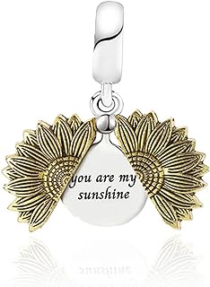 SBI Jewelry Sunflower You are My Sunshine Charm Compatible with Pandora Bracelet Family Sun Gift Flower Gold Silver Dangle Birthday Anniversary