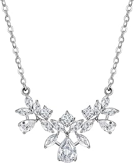 Alloy Cable Chain Wedding Pendant Necklace with Cubic Zirconia for Brides - Crystal SweetV Bridal Backdrop Necklace in Pear/Marquise Design