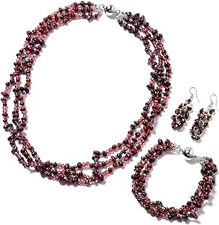 Shop LC Vibrant Handmade Indian Garnet Bead Necklace Set with Lobster Clasp, Stainless Steel Construction, Ideal for Boho Summer Style and Special Occasions - 8-20 inch