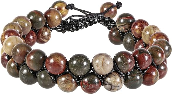 Handcrafted Double Beaded Picasso Jasper Crystal Bracelet with Braided Rope Chain for Reiki Healing & Meditation