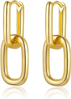 LILIE&WHITE 14K Gold Plated Convertible Link Clip-On Earrings, Women's Hoop Earrings with Pave Cubic Zircon Rectangular Design