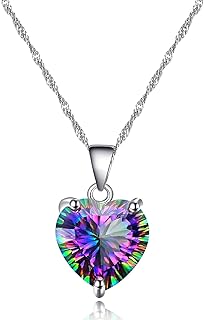Uloveido 10mm Rainbow Heart-Shaped Cubic Zirconia Pendant Necklace, Simulated Mystic Topaz, Platinum Plated Brass, Y891