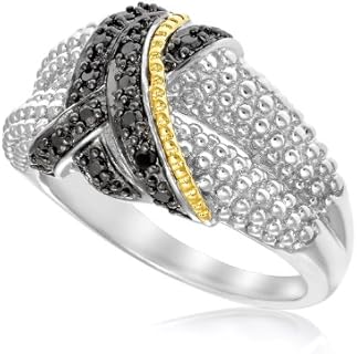 18k Yellow Gold Sterling Silver Black Diamond Popcorn Design Statement Ring, Size 7