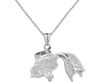 Charming 14k Gold Japanese Tosakin Goldfish Pendant Necklace with Spring Ring Clasp and Rolo Chain - Elegant White Gold Necklace Made in USA