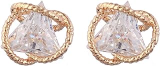 ENMOKI Geometric Triangle Cubic Zirconia Stud Earrings for Womens, Gold-Plated-Brass,…