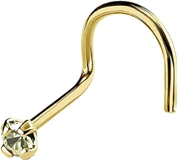 Jewelry Avalanche 22G Solid 14Kt Gold Nose Screw Stud with Prong Set real Peridot Gemstone, 14kt Yellow Gold or 14kt White Gold - August Birthstone Nose Ring