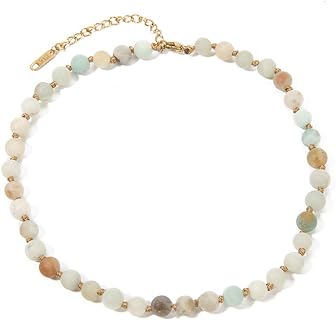 BALIBALI Semi Precious Stone Beaded Choker Necklace 14K Gold Plated Natural Stone Double Strand Necklace Layered Short Necklaces