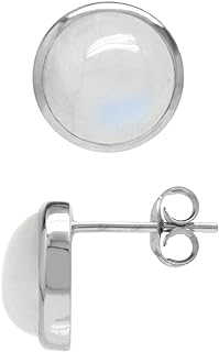 Rhodium-Plated Silver Stud Earrings with 10mm Naturally Round Moonstone - Ideal for Fashionable Ladies - Timeless Round Design