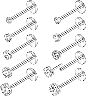 PunkTracker 20G 18G 16G Threadless Push in Nose Rings Studs Surgical Steel Nose Stud 1.5mm 2mm 2.5mm 3mm 4mm Cubic Zircon Nose Piercing Jewelry for Women Men