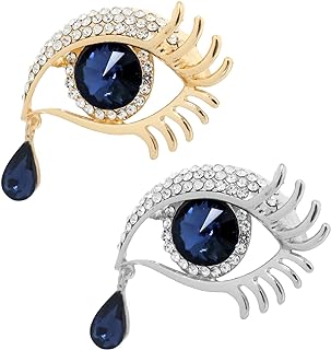 Honbay 2PCS Alloy Rhinestones Evil Eye Brooch Pins Good Luck Lapel Pins Demon Eye Corsage Breastpin