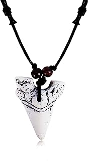 Vintage Shark Tooth Pendant Necklace with Rope Chain for Boys and Men