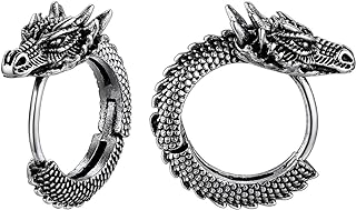 Richsteel Wolf Earring Studs for Women & Men - Stainless Steel Gothic Small Hoop Punk Design - Gold/Black Plated Halloween Jewelry