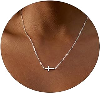 Kyerlyn Silver Cross Necklaces for Women, Small Cross Choker Necklace for Women Dainty Necklace Tiny Simple Sleek Trend Necklaces for Girls Cute Adjustable Pendant Necklace Everyday Gift