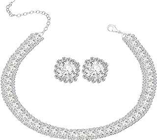 Women Rhinestone Crystal Wedding Bridal Choker Necklace Earrings Bracelet Jewelry Sets